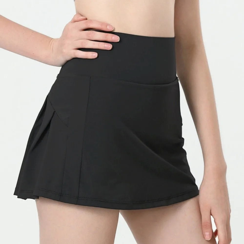 Soft Anti Glare Pleated Tennis Skirt with Lining Quick-Drying High Waisted Golf Skirts Dress Solid Color Yoga Sport Skirt Female