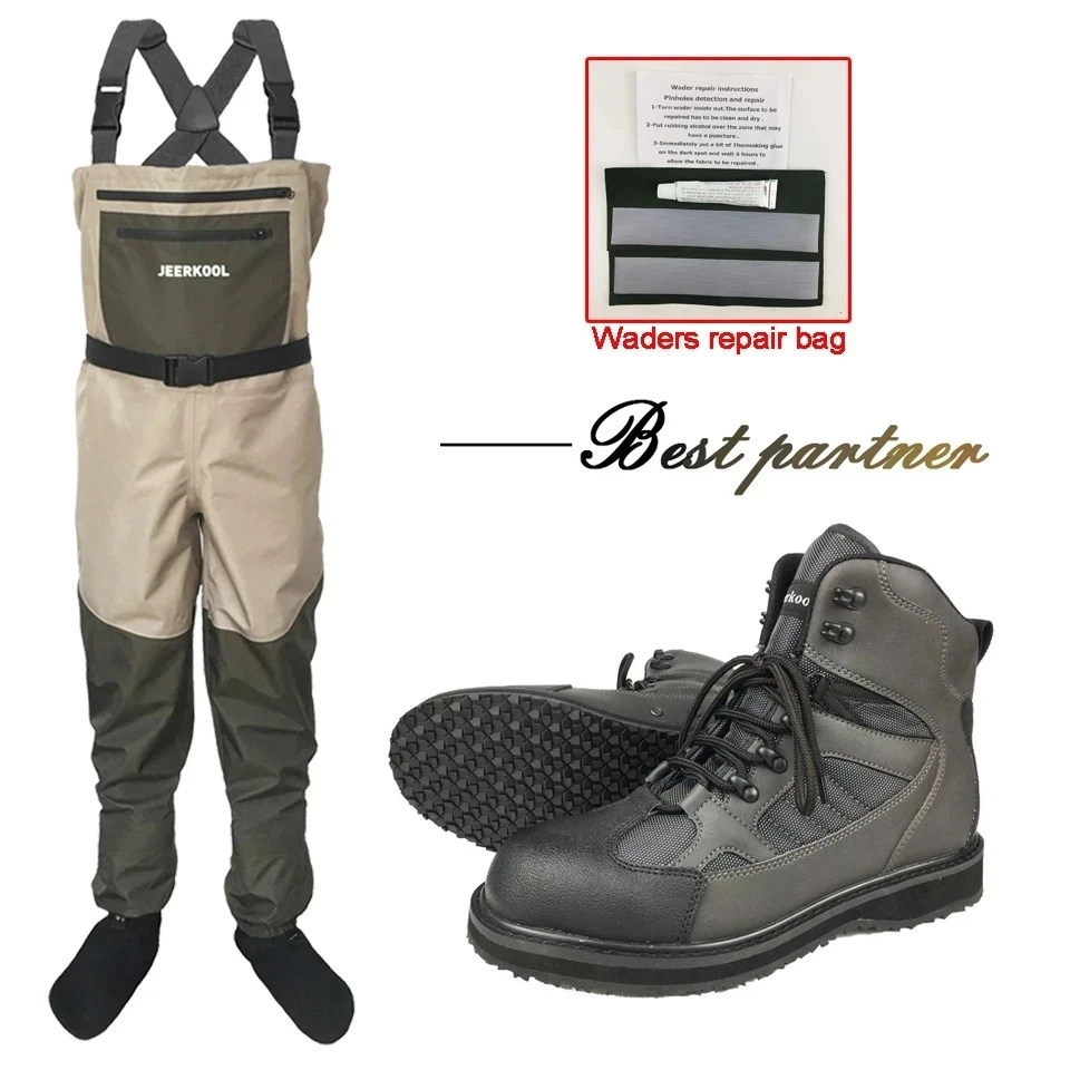 

3 Layer Waterproof Fishing Waders Anti Skid Wading Hunting Fishing Shoes Rubber or Felt Sole Boots Neoprene Socks Chest Clothes