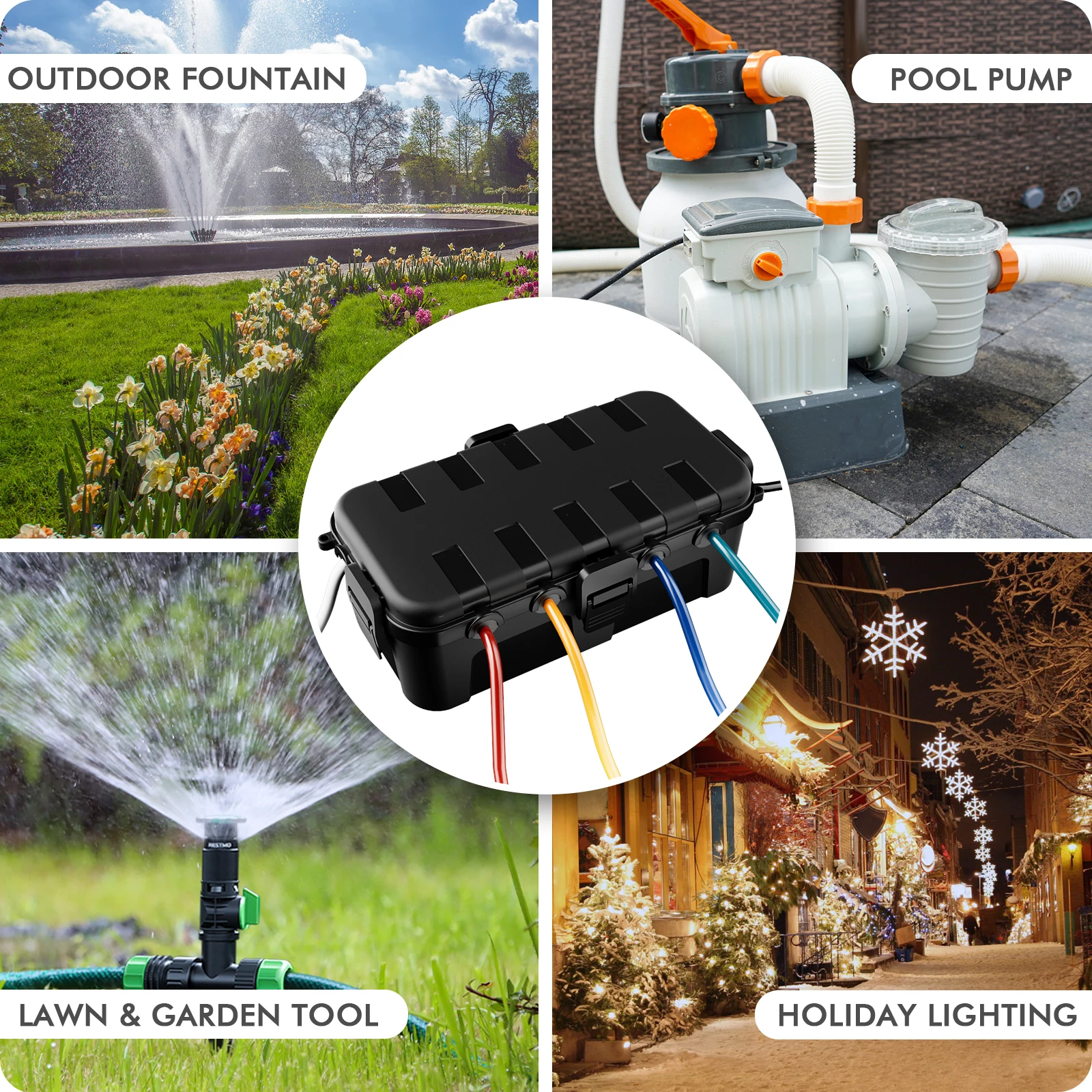 Scatola elettrica media per esterni - Ciabatta e coperchio impermeabile IP54 con 6 porte via cavo - Custodia resistente alle intemperie per timer