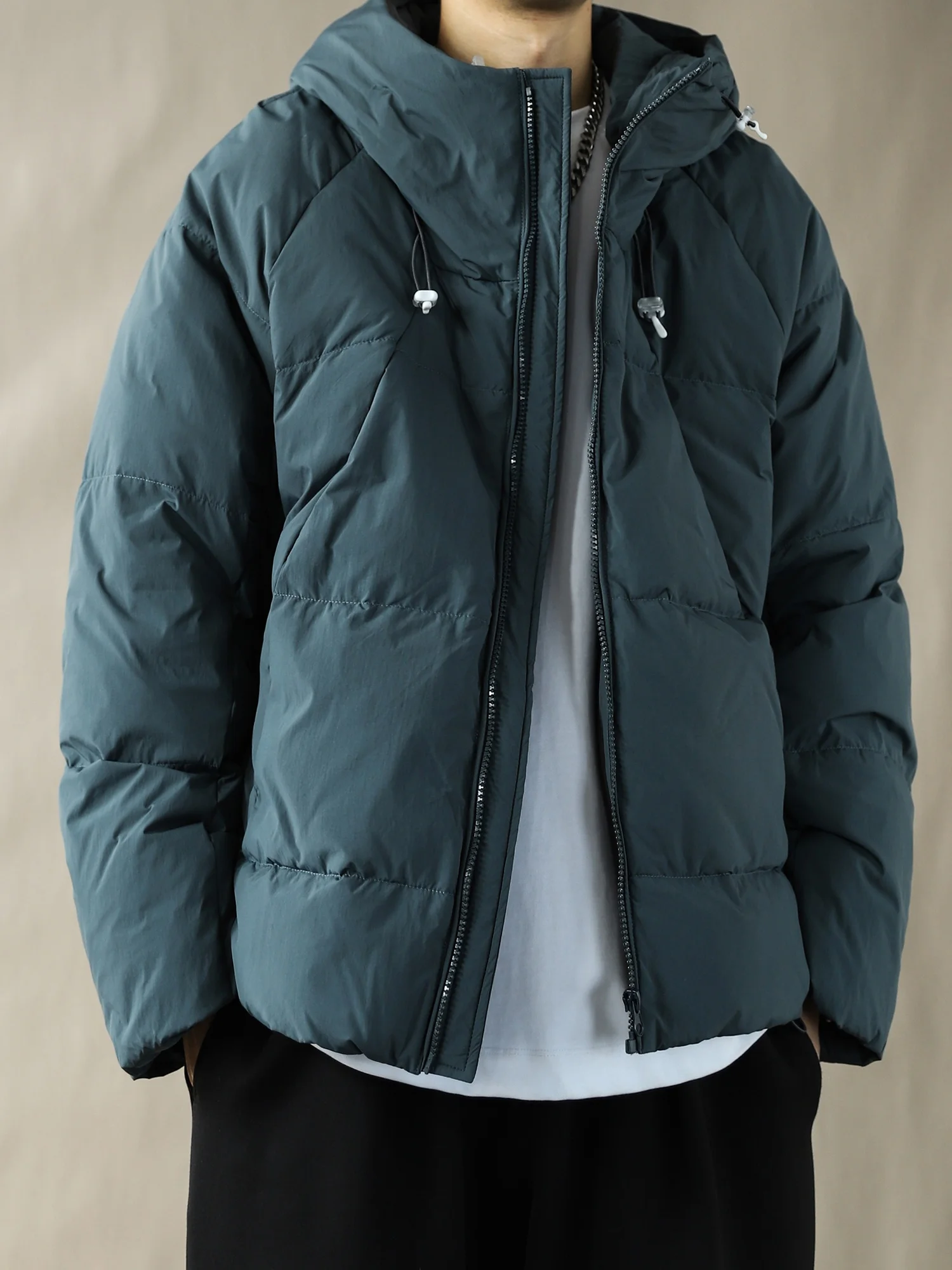 

90% White Du down ort Puffer Jaet Men's Hooded Thiened Warm Loose Fit Winter Coat American Sle Blue Casual Urban