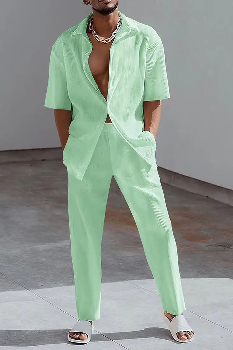 Summer Fashion Print Two Piece Set Men Lapel Button Short Sleeve Shirt And Straight Pants Suit Men Casual Oversized Clothes