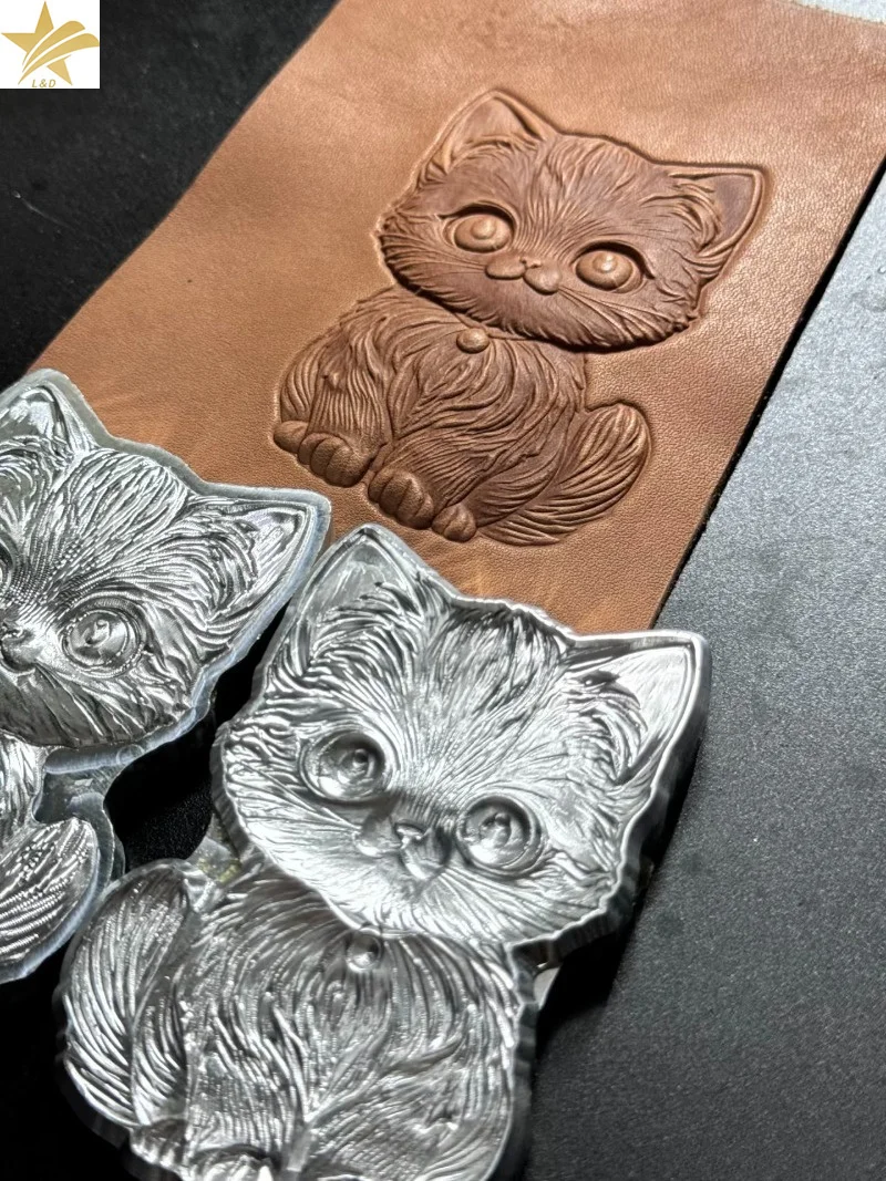 3D Kitten Leather Stamp Mold ,Metal Embossing Tool Vegetable Tanned Leather DIY Craft Accessories for Wallet Keychain Journal