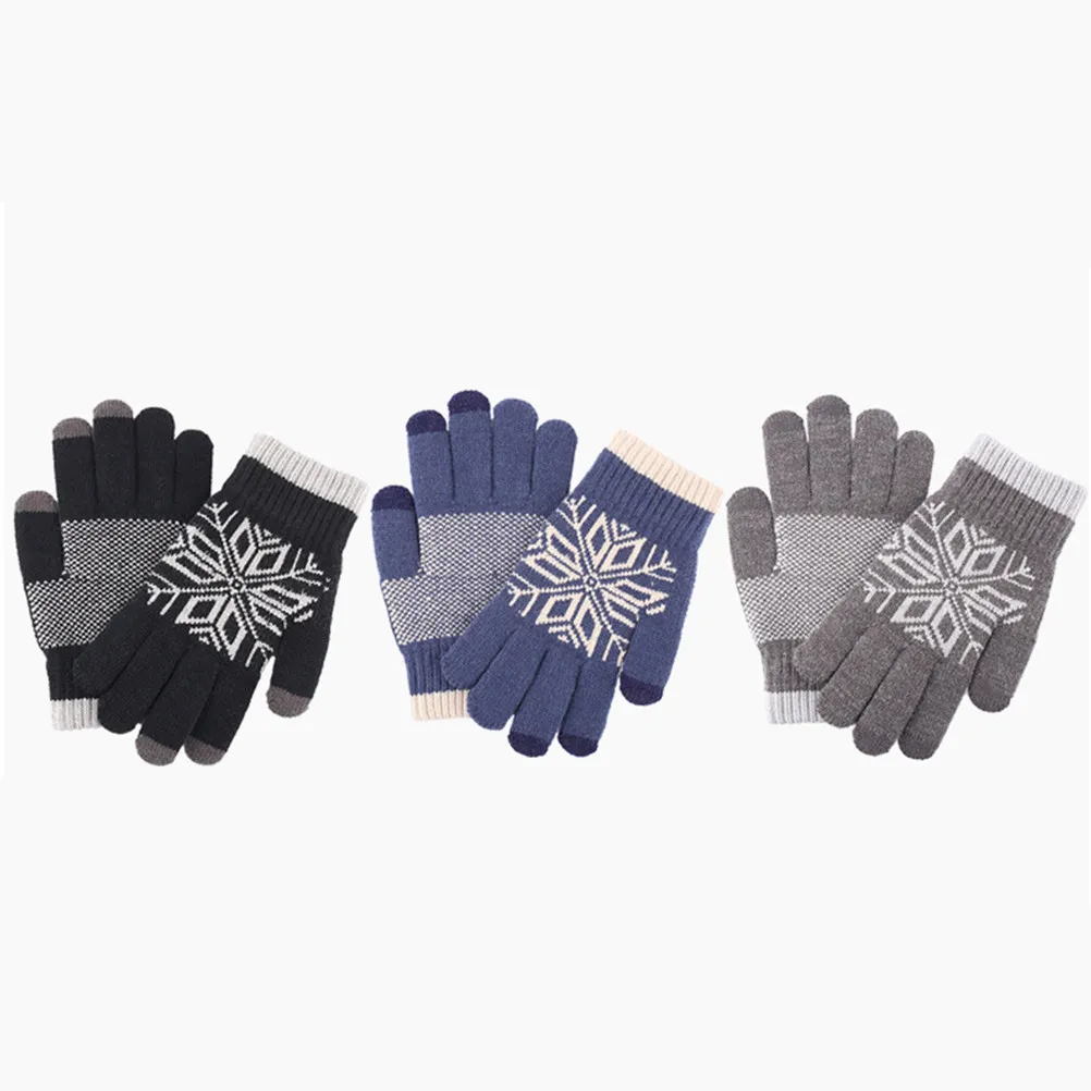 

Knitted Jacquard Thicken Gloves Blue Screen Anti-Wind Anti-Slip Gloves Outdoor Men Jacquard Glove for Gentlemen