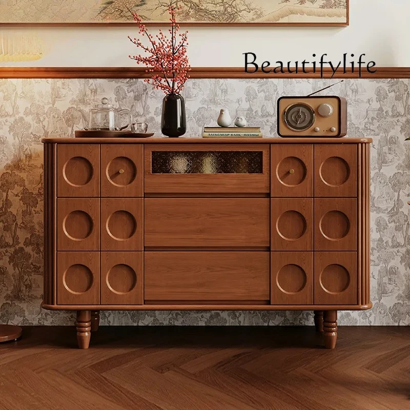 

French retro solid wood dining side cabinet, living room home wall entrance locker