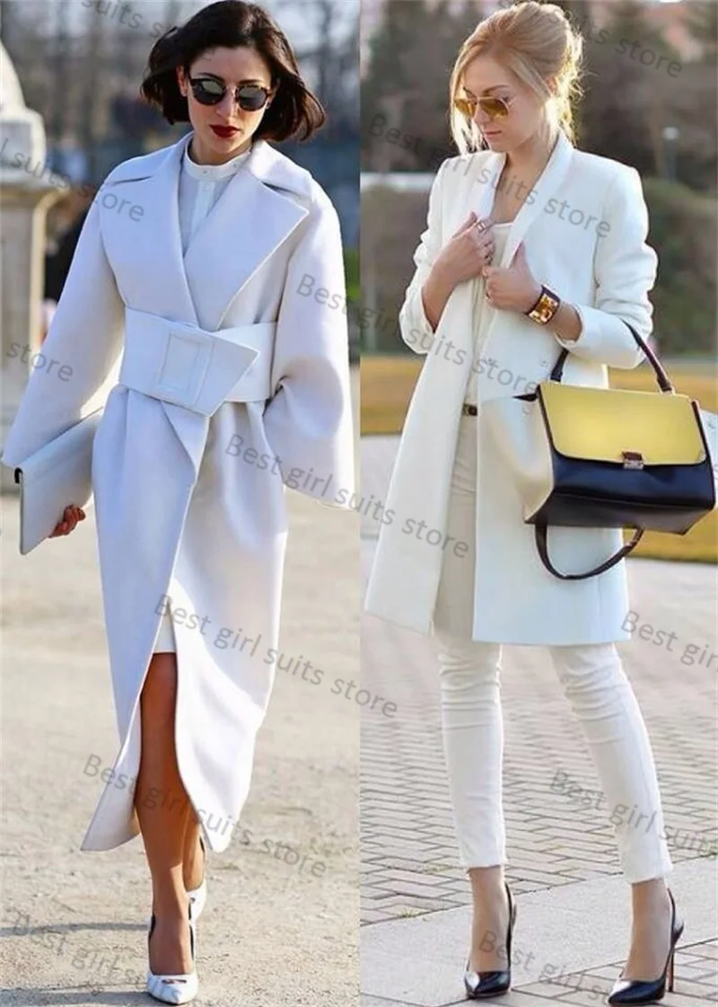 Designer Cashmere Women Suit Overcoat With Belt Thick Long Winter Woolen Blazer Custom Made Prom Dress Office Lady Jacket