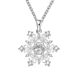 Huitan Hollow Snowflake Pendant Necklace New for Women Dazzling Cubic Zircon Crystal Romantic Female Necklace Statement Jewelry