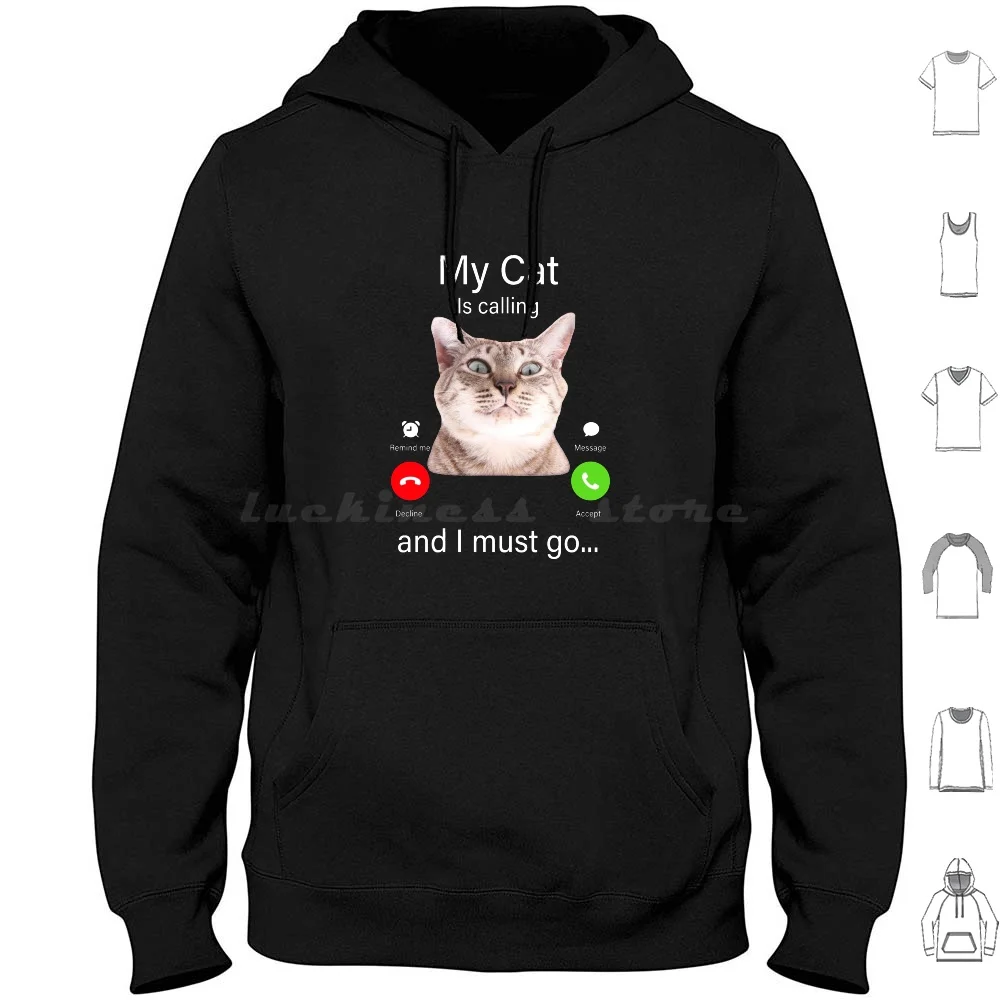 My Cat Is Calling And I Must Go Cat Lovers Cat Retro Vintage , Cat Mom , I Love , Trending Now Hoodies Long Sleeve My