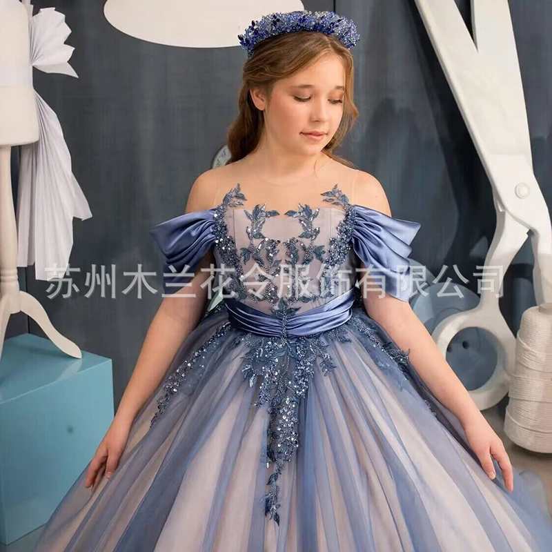 Robe de princesse pour filles, robe en gaze pelucheuse, robe pour enfants, robe de spectacle de piste modèle, robe de spectacle de piano d'anniversaire traînante, 2024