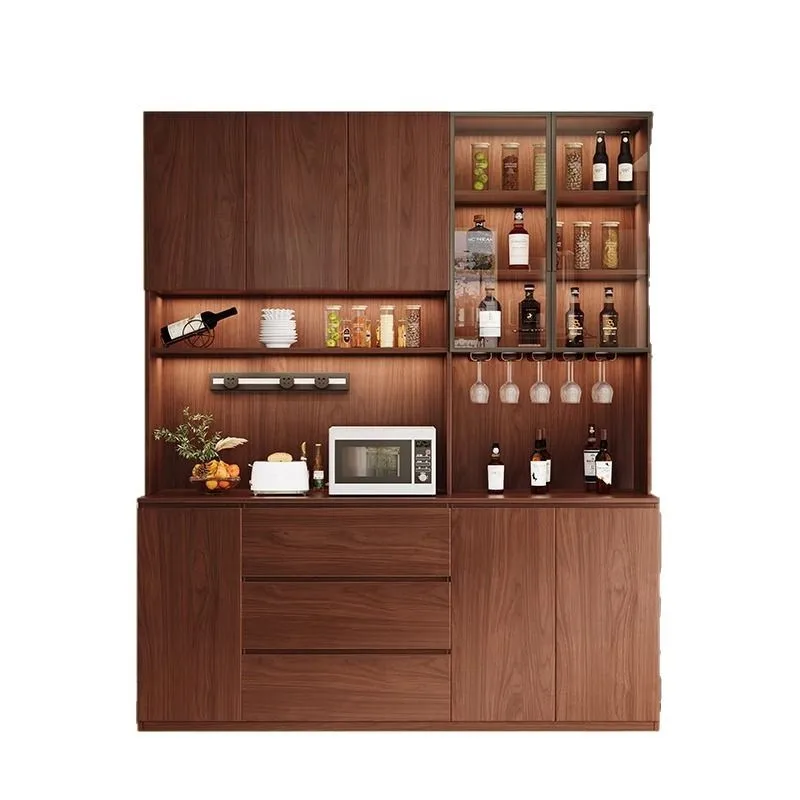 Solid Wood Sideboard, ENF Grade Oak Tall Cabinet, Living Room Wine Storage, Glass Doors, Wall-Mounted Buffet, Home Furniture