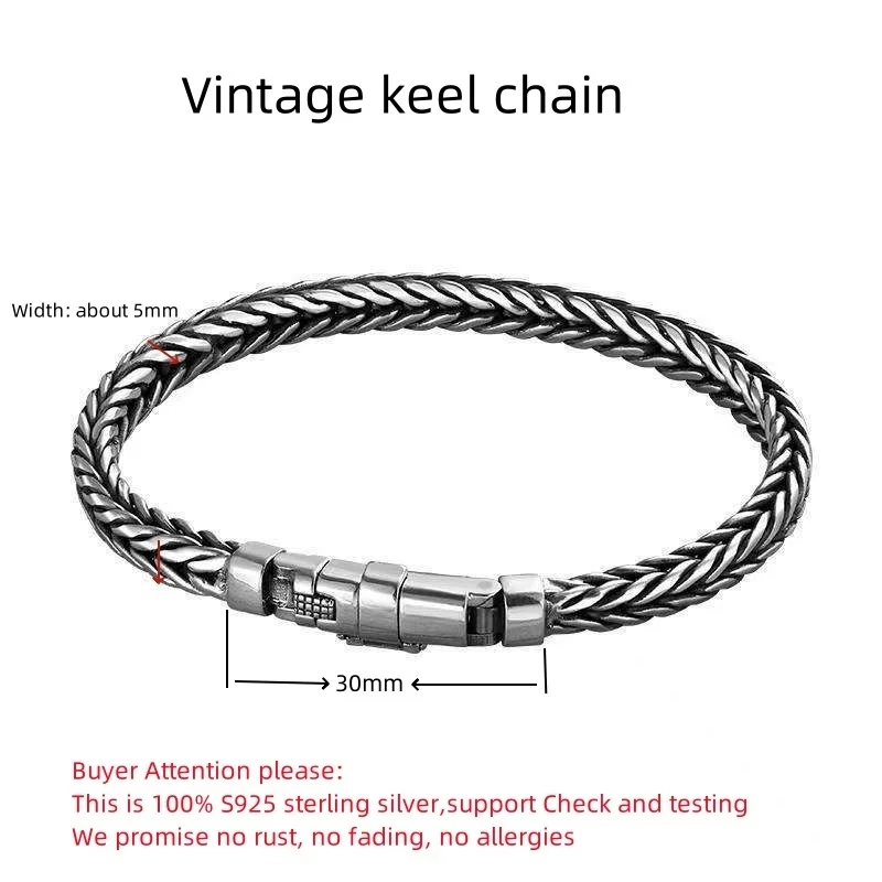 Factory Price S925 Sterling Silver Simple Domineering 5mm Handmade Woven Pin Keel Fashion Man and Woman Bracelets Luxury Jewelry