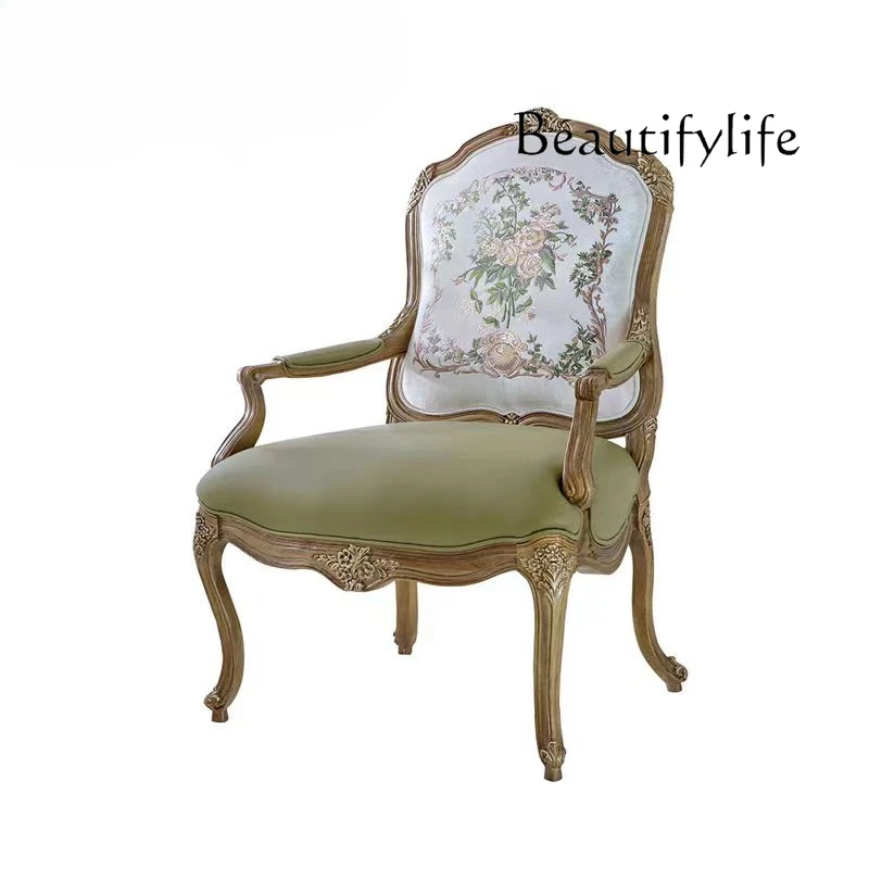 

Nordic high-end carved leisure chair solid wood carved European dining chair luxury classical armchair