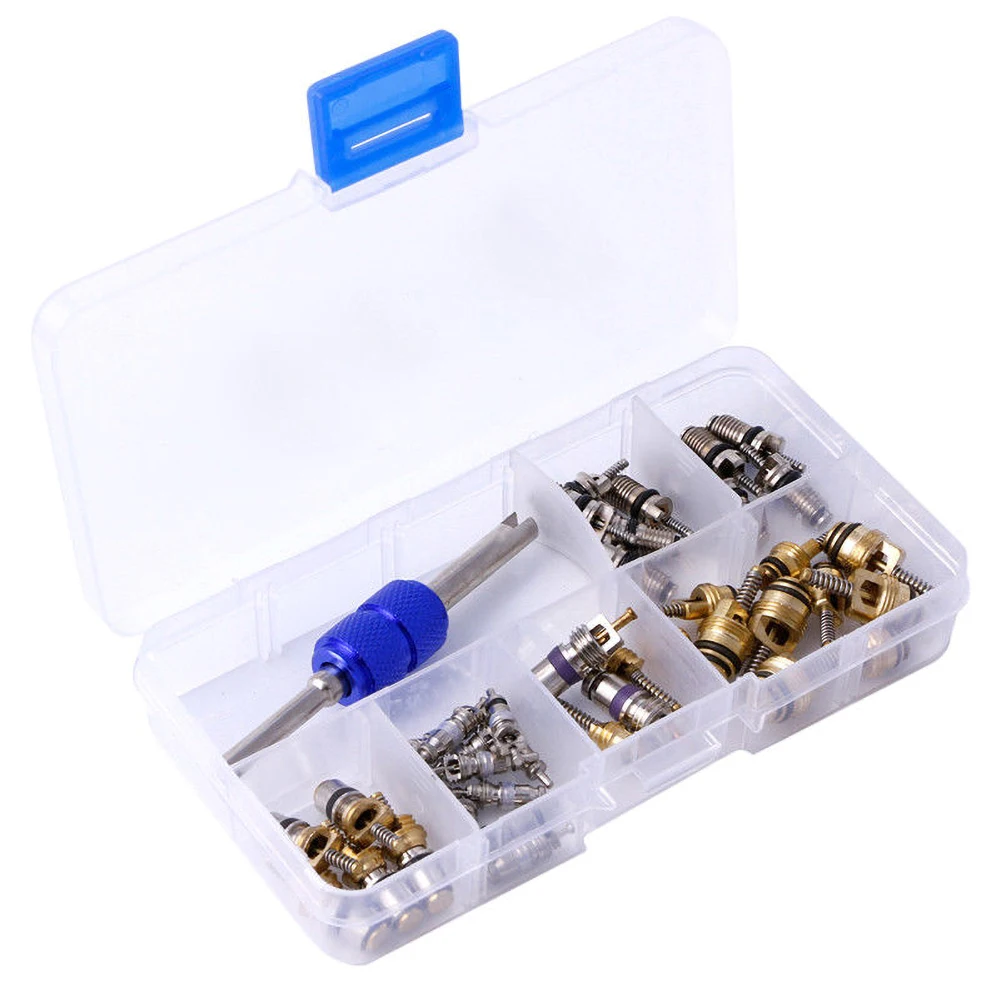 

39PCS R12 R134A AC Schrader Valve Cores Remover Tool Kit A/C Sealing Kit Air Conditioning Valve Cores Kit