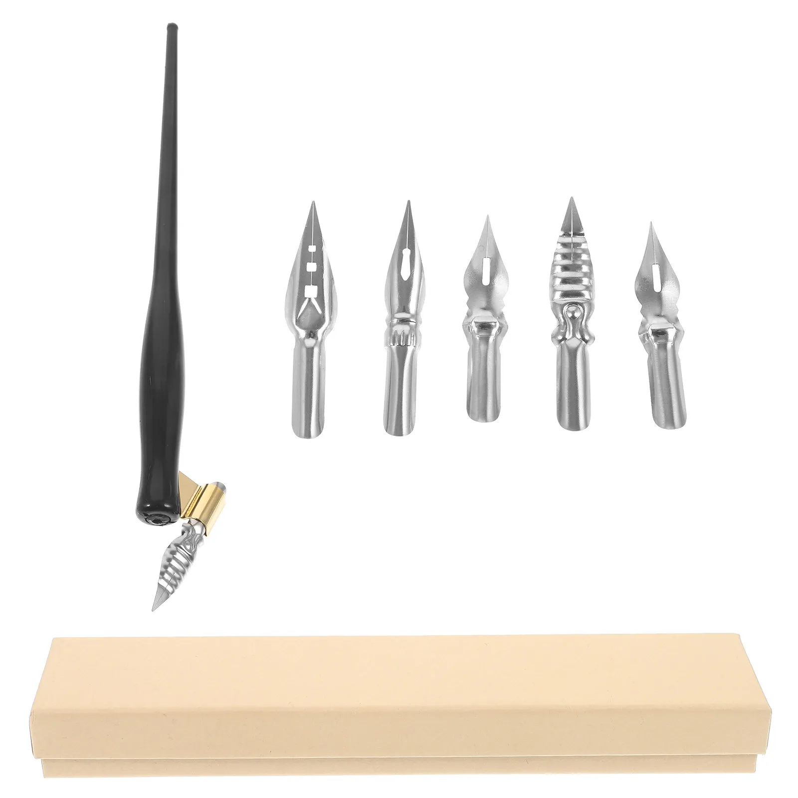1Set Gothic Art Flat Head Dip Pen Set Metal Plastic Vintage Calligraphy Pen Bent Tip for Smooth Precise Lines Drawing Signing
