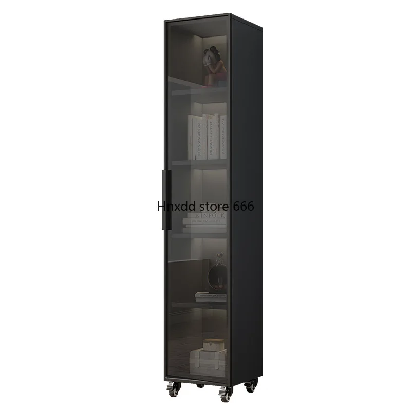 Bookcase with glass door dustproof bookshelf household bedroom locker narrow slot storage