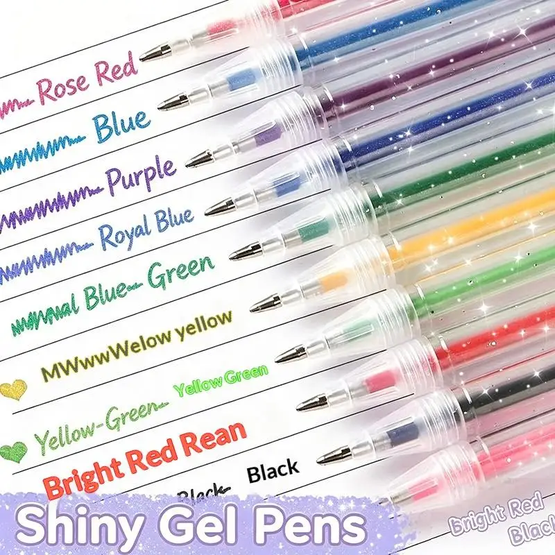 24/36/48PCS Glitter Gel Pen Set, 1.0mm Medium Tip + No Repeating Neon Colors