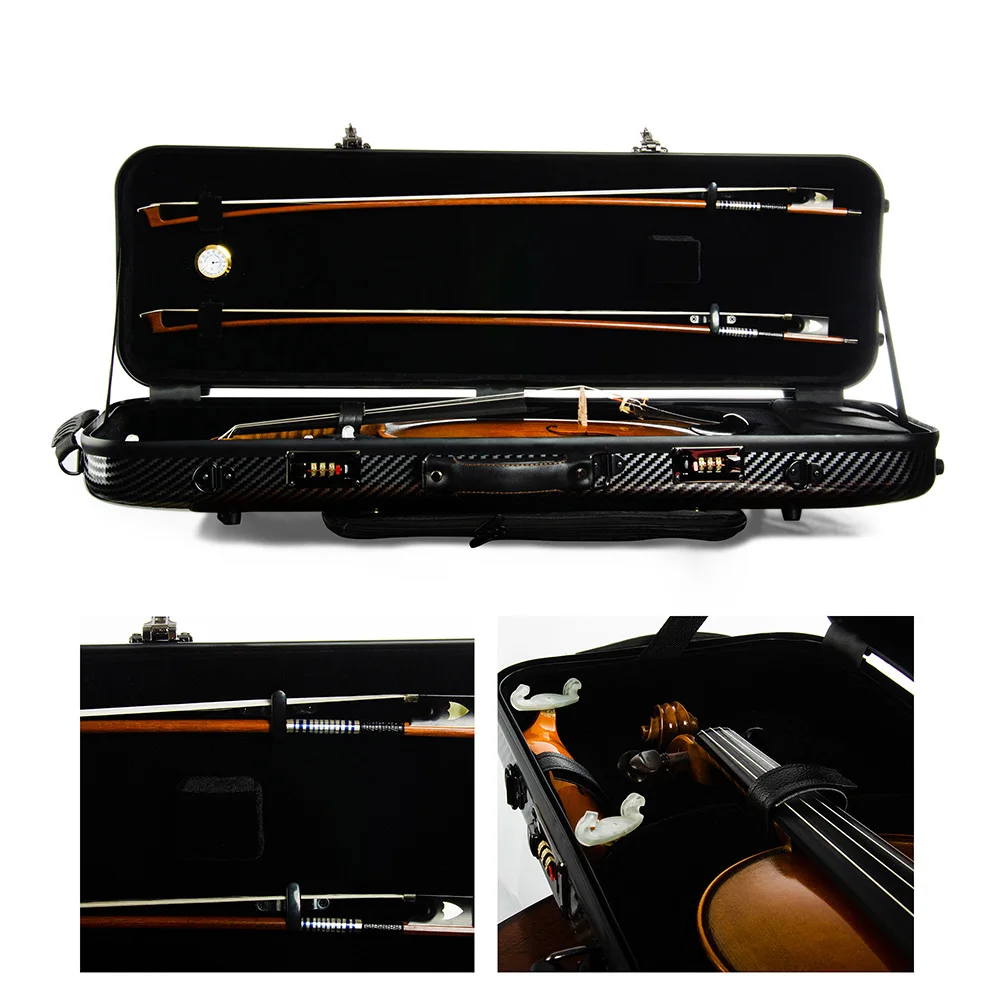 CHRISTINA Violin Case Rectangular Black Stripes with Music Bag Combination Lock 4/4 Size Lightweight Composite Material BV01BS
