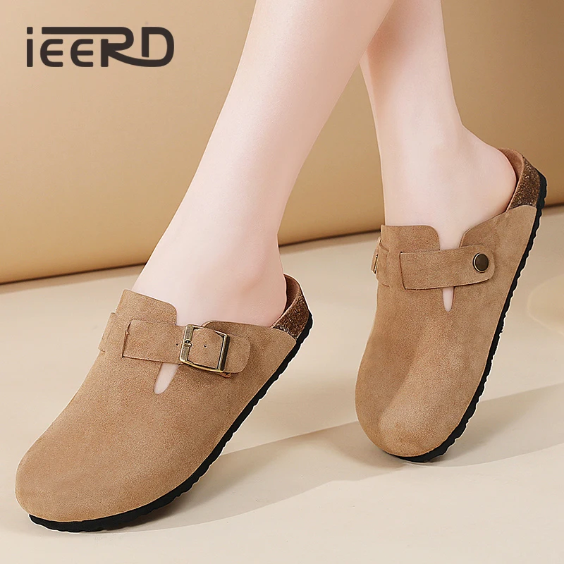 

Suede Slippers For Women Outside Casual Mules Slippers Clogs Cork With Arch Support Home Shoes Size 35-41