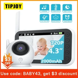 TIPJOY Baby Monitor Video da 4.3 pollici telecamera con rotazione di 360 gradi telecamera di sicurezza per visione notturna Audio Wireless a 2 vie da 2.4G