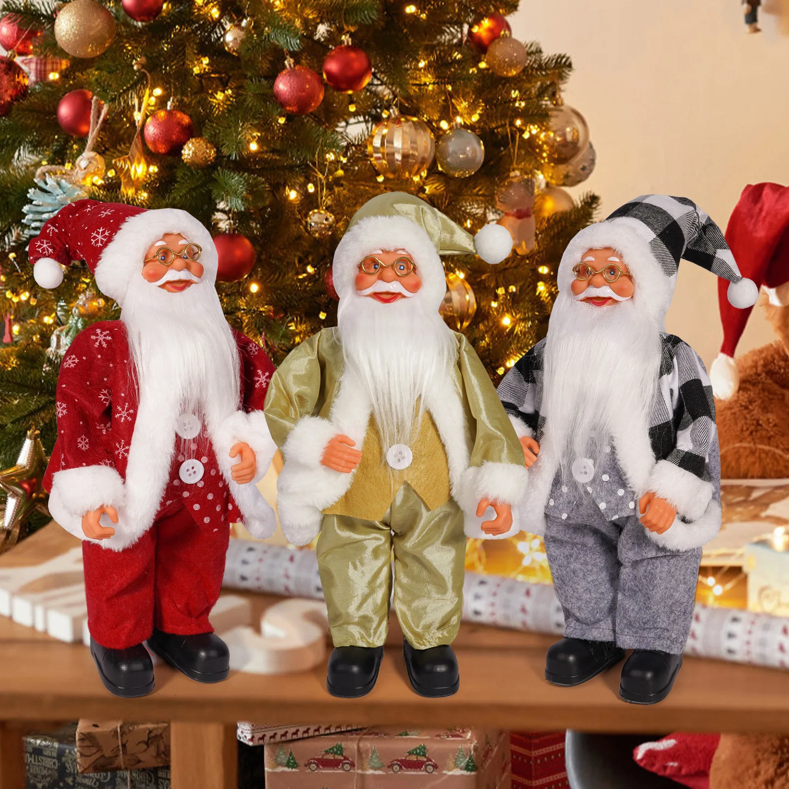 Christmas 12 Inch Santa Claus Cute Creative Holiday Decoration Desktop Novelty Toy Cartoon Doll Standing Posture Mascot