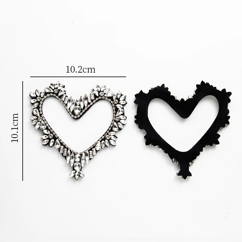 DUCrystal 1pcs rhinestone Heart Patch Glue-on/sewing Crystal Clothes Patches For DIY Bags, shoes, Coat Accessories