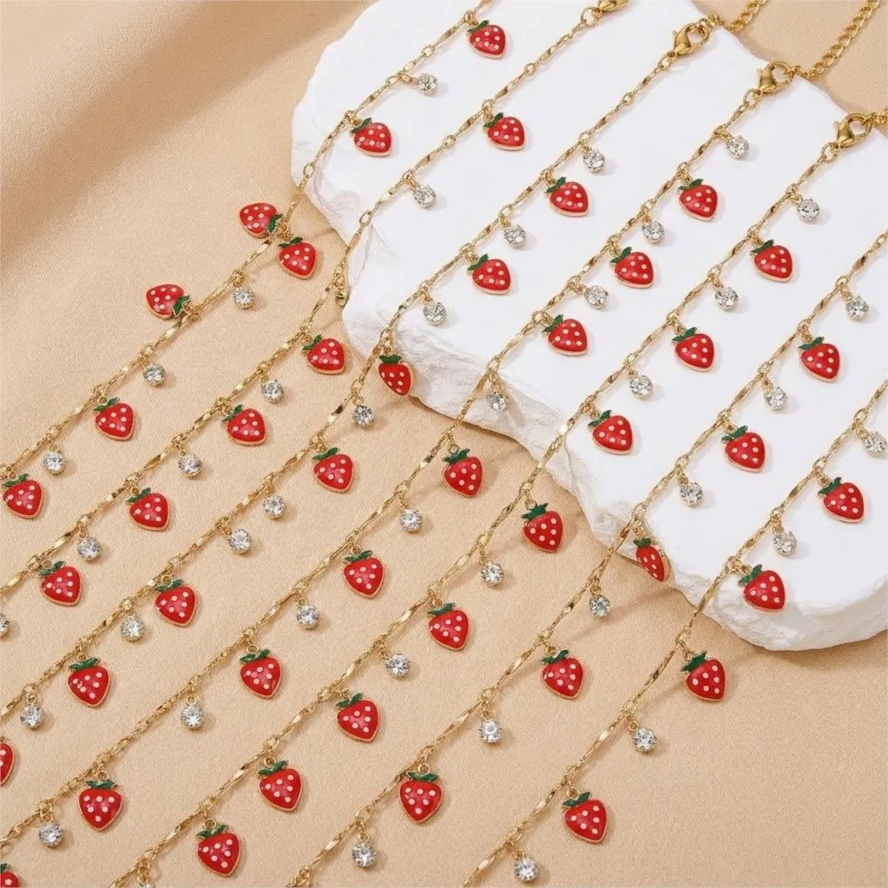 0.5Meter 1Meter Stainless Steel Handmade Enamel Strawberry Chain DIY Kids Girls Necklace Bracelet Finding Earring Jewelry Making