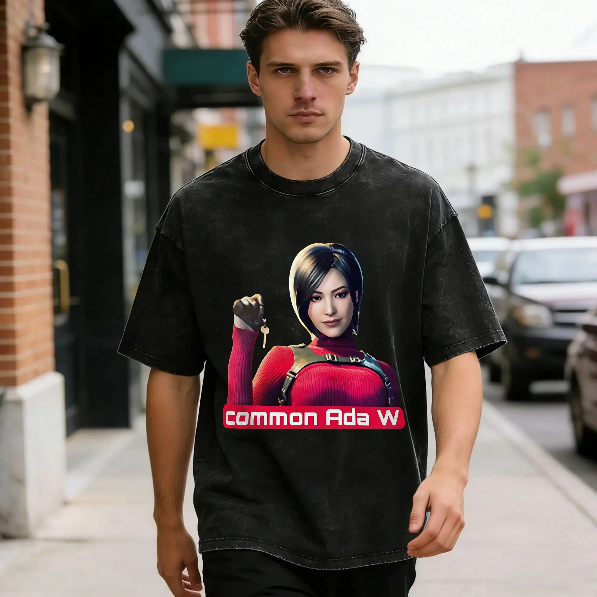 Man T Shirt Ada Wong Red Dress Washed T-Shirts Trendy Cool Residents Evil Summer Tee Shirt Streetwear Loose Cotton Tops Gift