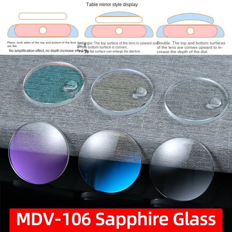 MDV-106 Sapphire glass MOD Double Dome Flat For Casio Duro Dolphin swordfish 200M Divers Watch blue red coated crystal lens
