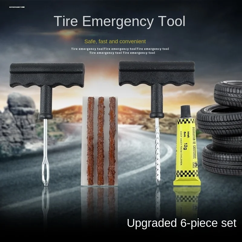 6-piece Set of Tire Repair Tools, Car Maintenance Tools, Tire Repair Rubber Strips, Tire Repair Tools with Adhesive