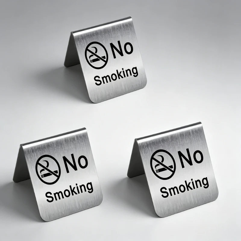 Stainless Steel No Smoking Desk Sign,Heavy Duty Metal No Smoking Warning Plate with Prohibited Symbol, Suitable for Hotel Office