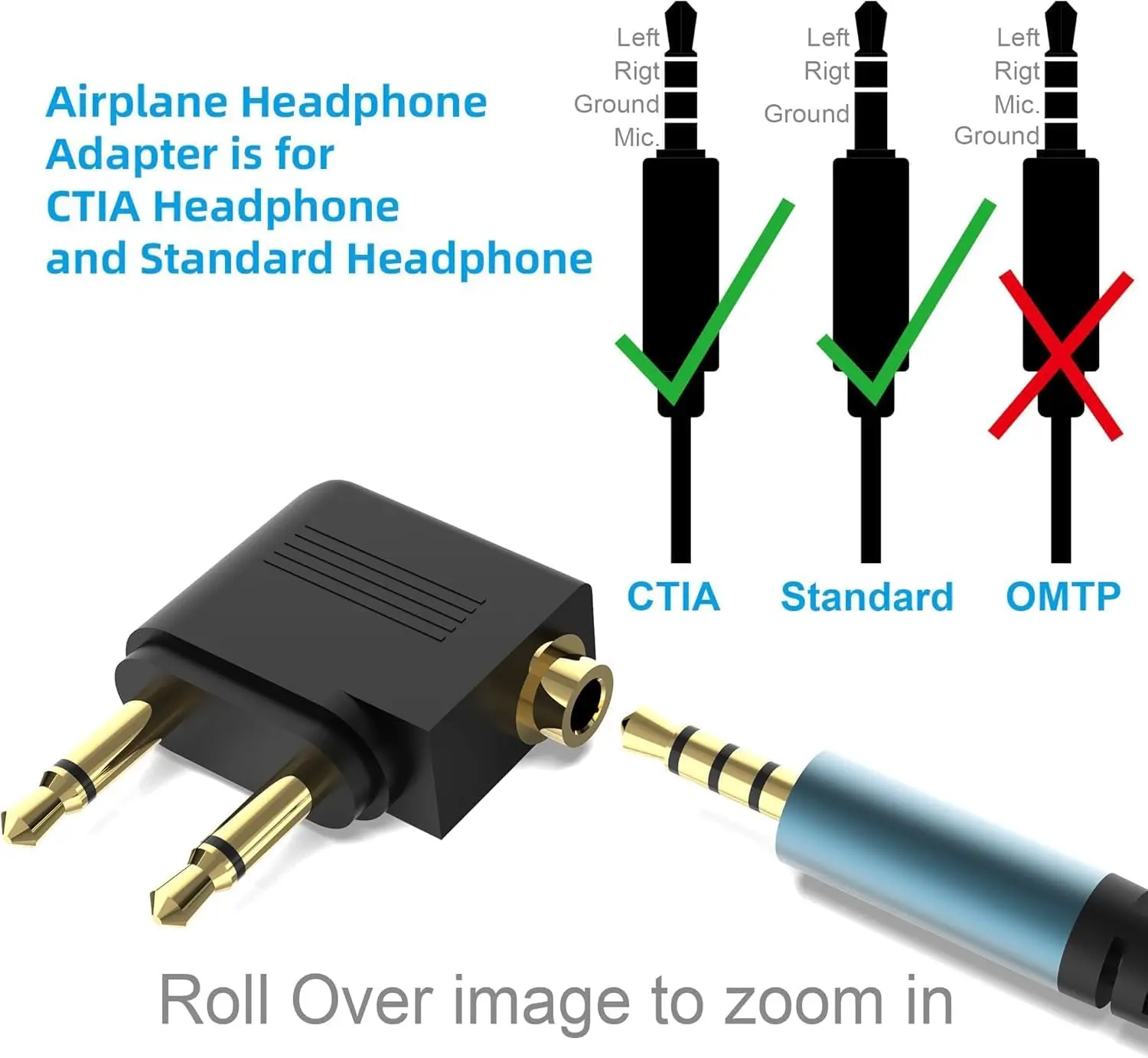 4PCS Plated Wired Injected Mold Aviation Airplane Headphone Audio Plug Adapter for In-Flight Entertainment System