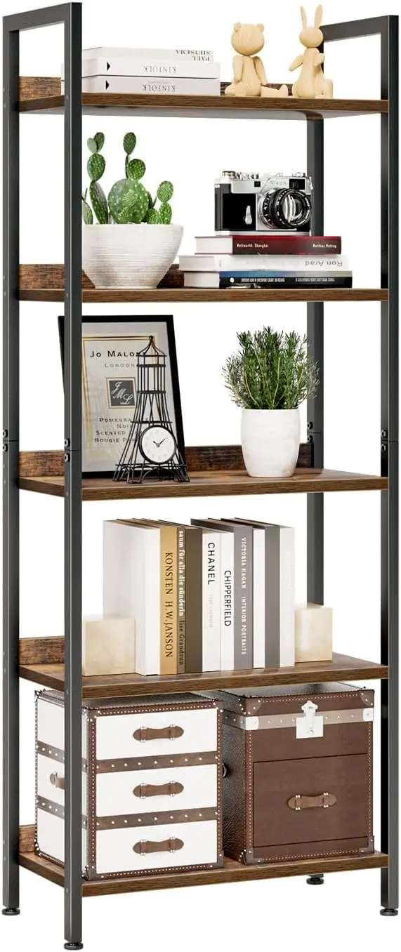 

5-Tier Vintage Bookshelf, Free Standing Storage Organizer for Home Office, Living Room and Bedroom