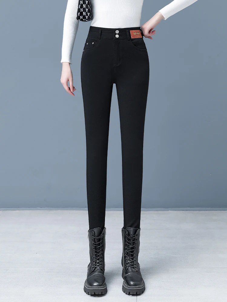 

High Waist Slim Fit Denim Capri Pants Women's Autumn Winter Fashion Tapered Pants Elastic Skin-tight Jeans Casual High Waist