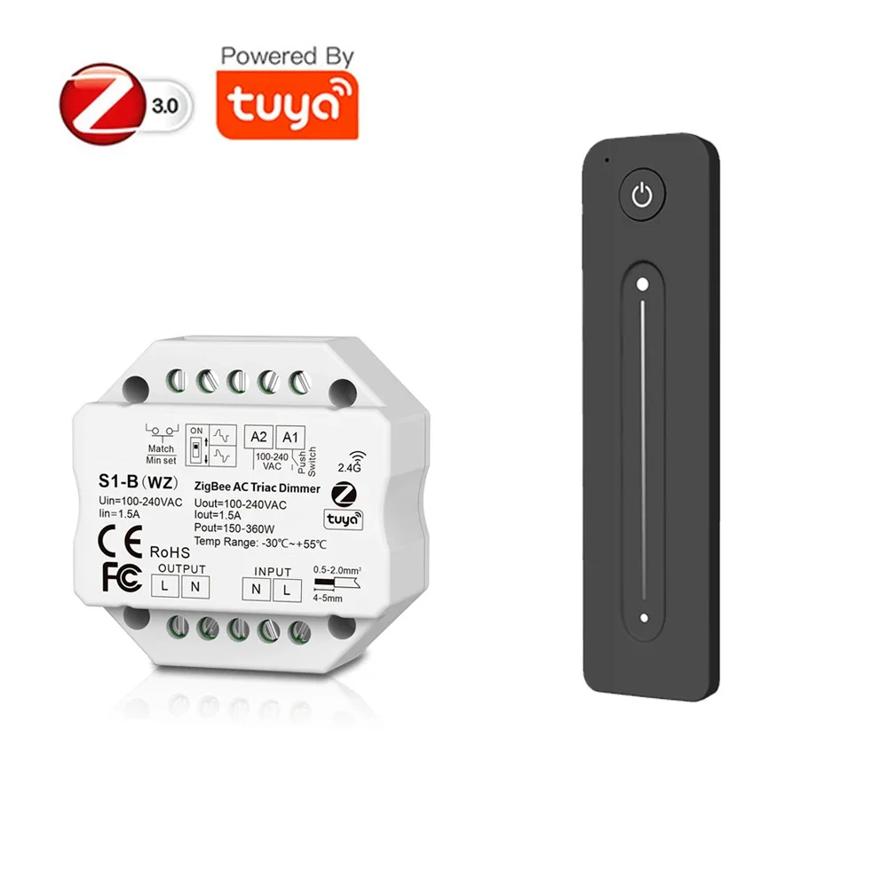 Tuya Zigbee 3.0 AC triyak ayarlı kısıcı LED Dimmer basmalı düğme 2.4G kablosuz uzaktan kumanda