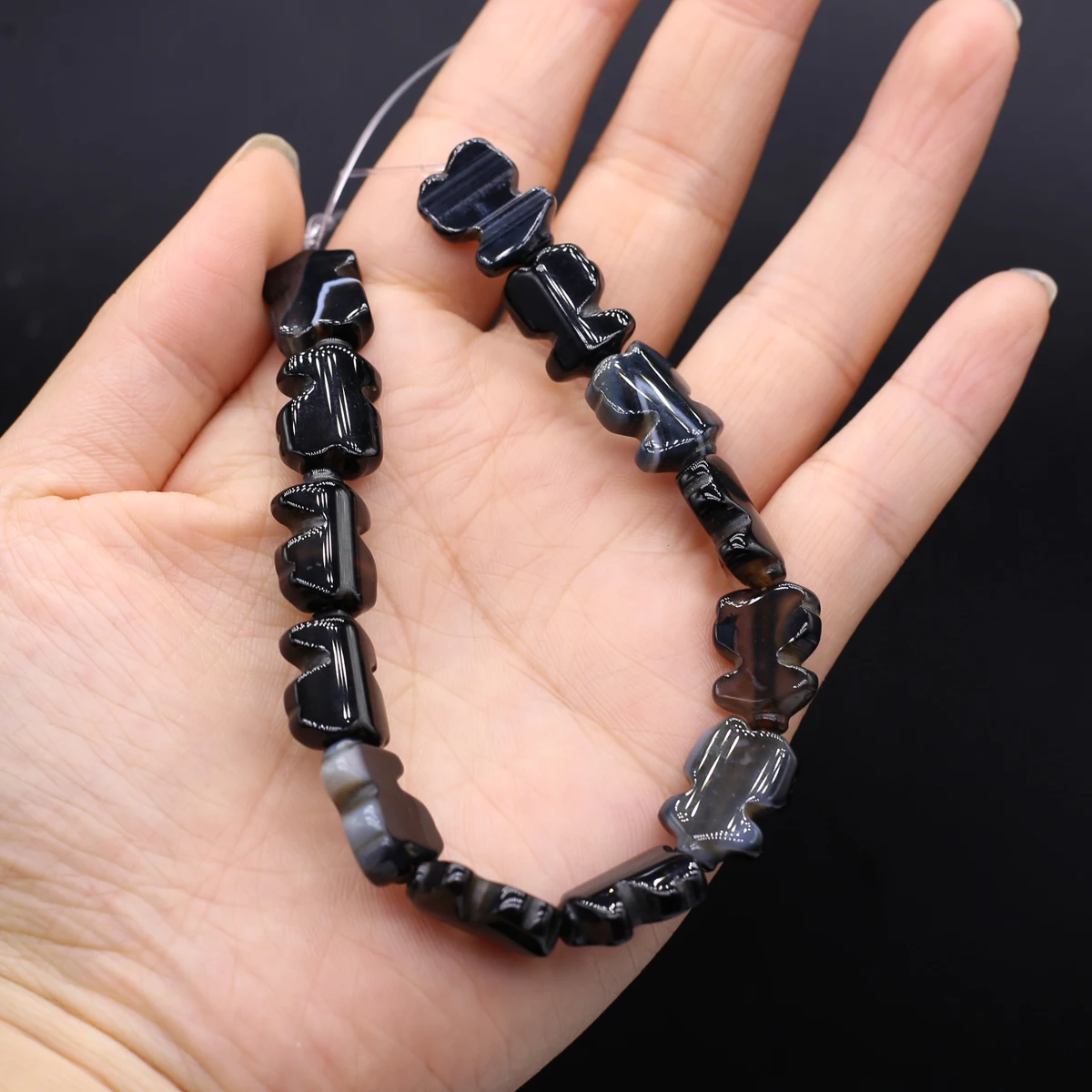 Small Bear Shaped Natural Black Agate Bead Jewelry Making DIY Necklace Bracelet Accessory Gift 12x15mm