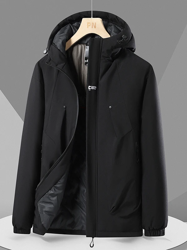 

Winter Thiened Warmth Windproof Cotton Jaet Men's Faion Outerwear Couples Matching Stand Fit Casual Polyester Fiber