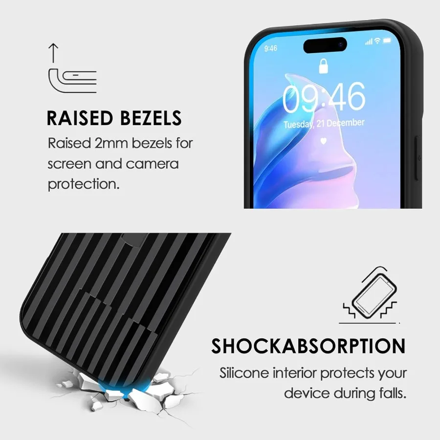 트렌디한 스트라이프 디자인의 아이폰 17 프로 호환 폰 케이스, 손가락 스트랩과 킥스탠드가 있어 휴대성 향상