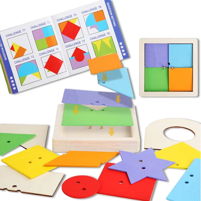 Kids Geometric Tangram Jigsaw Puzzle Brain Game Montessori Creative Toy Logical Thinking Challenge Intellectual Educational Toys