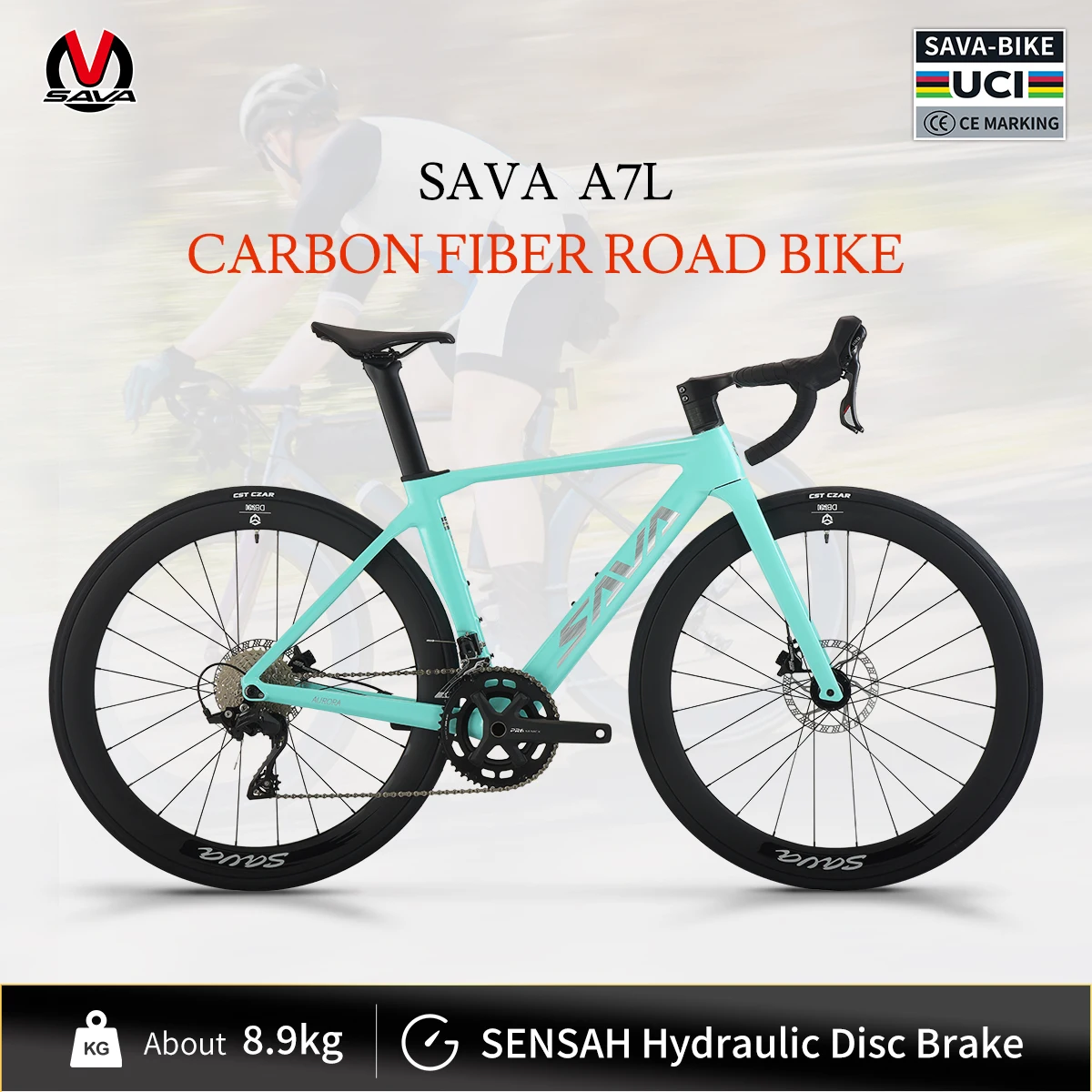 SAVA A7L Low-Priced Carbon Fiber Road Bike with SENSAH 7120 Kit 24 Speed Lightweight 8.9kg Road Bike Race Bike