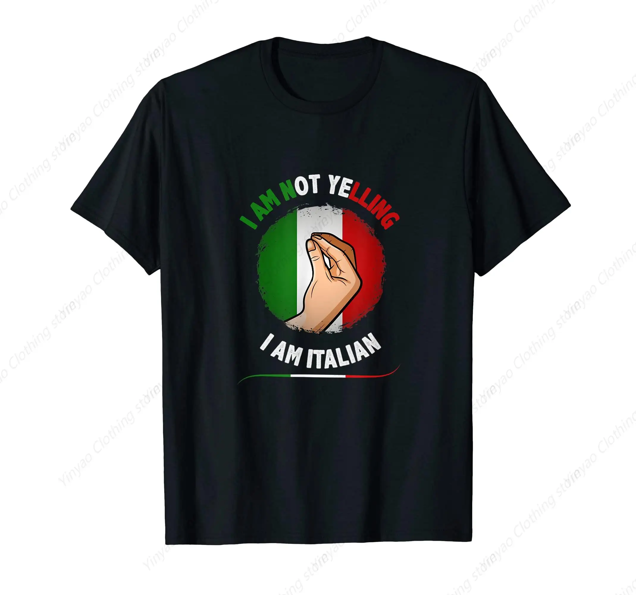 

I'M Not Shouting I'M An Italian T-Shirt Fun Black Pure Cotton Casual Breathable Shirt