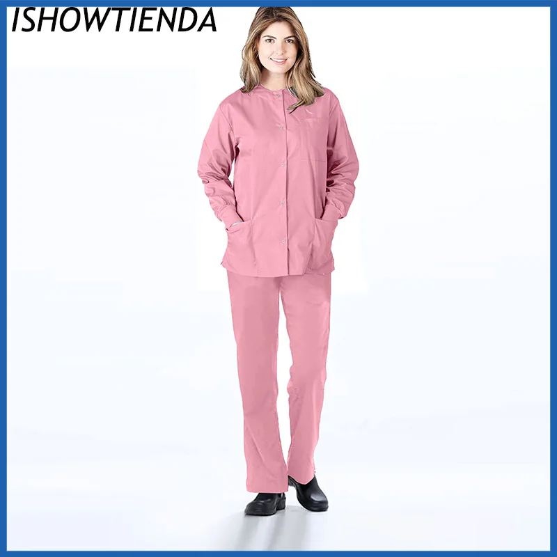 Conjunto de ropa de trabajo para mujer, Tops de manga corta + Pantalones, uniforme de médico y enfermera, conjunto de ropa de trabajo para cirugía, uniforme exfoliante