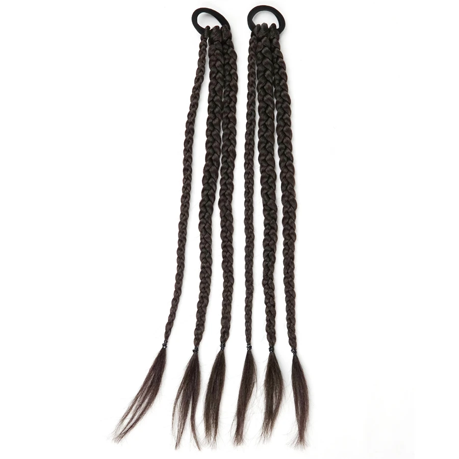 Tresses Synthétiques Noires de Boxe, Chignon avec artificiel astique, Petit Anneau de Cheveux, Crochet, Extensions de Queue de Cheval, 16 Pouces