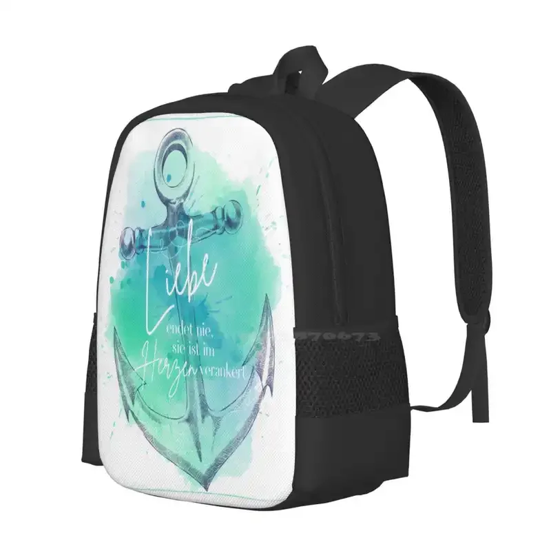 Love Is Anchored In The Heart Hot Sale Schoolbag Backpack Fashion Bags Anchor Tatoo Hearts Say Maritime Loyalty Connection