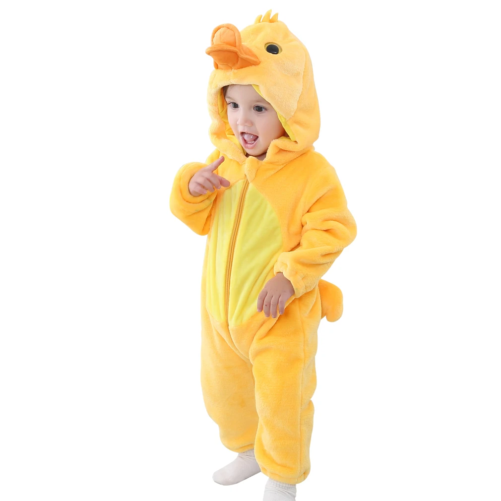 Umorden Baby Yellow Duck Costume Cosplay Kigurumi Cartoon Animal Rompers Infant Toddler Jumpsuit Flannel Halloween Fancy Dress