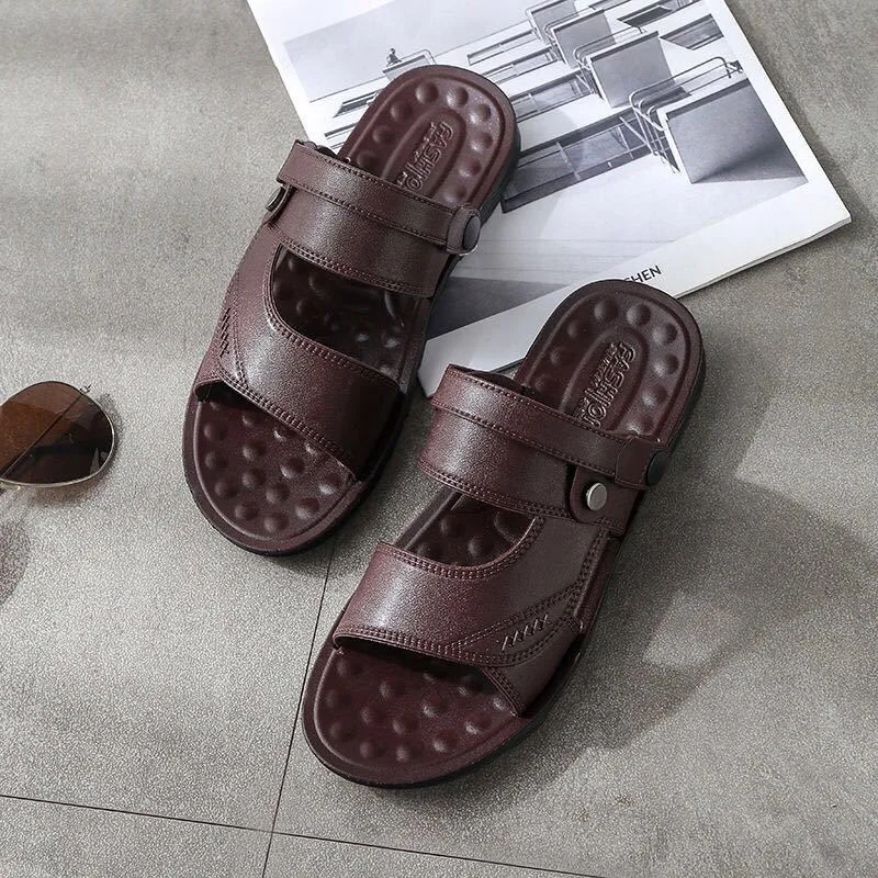 Men Leather Sandals Summer Classic Men Shoes Slippers Soft Sandals Men Roman Comfortable Outdoor Walking Footwearhn87