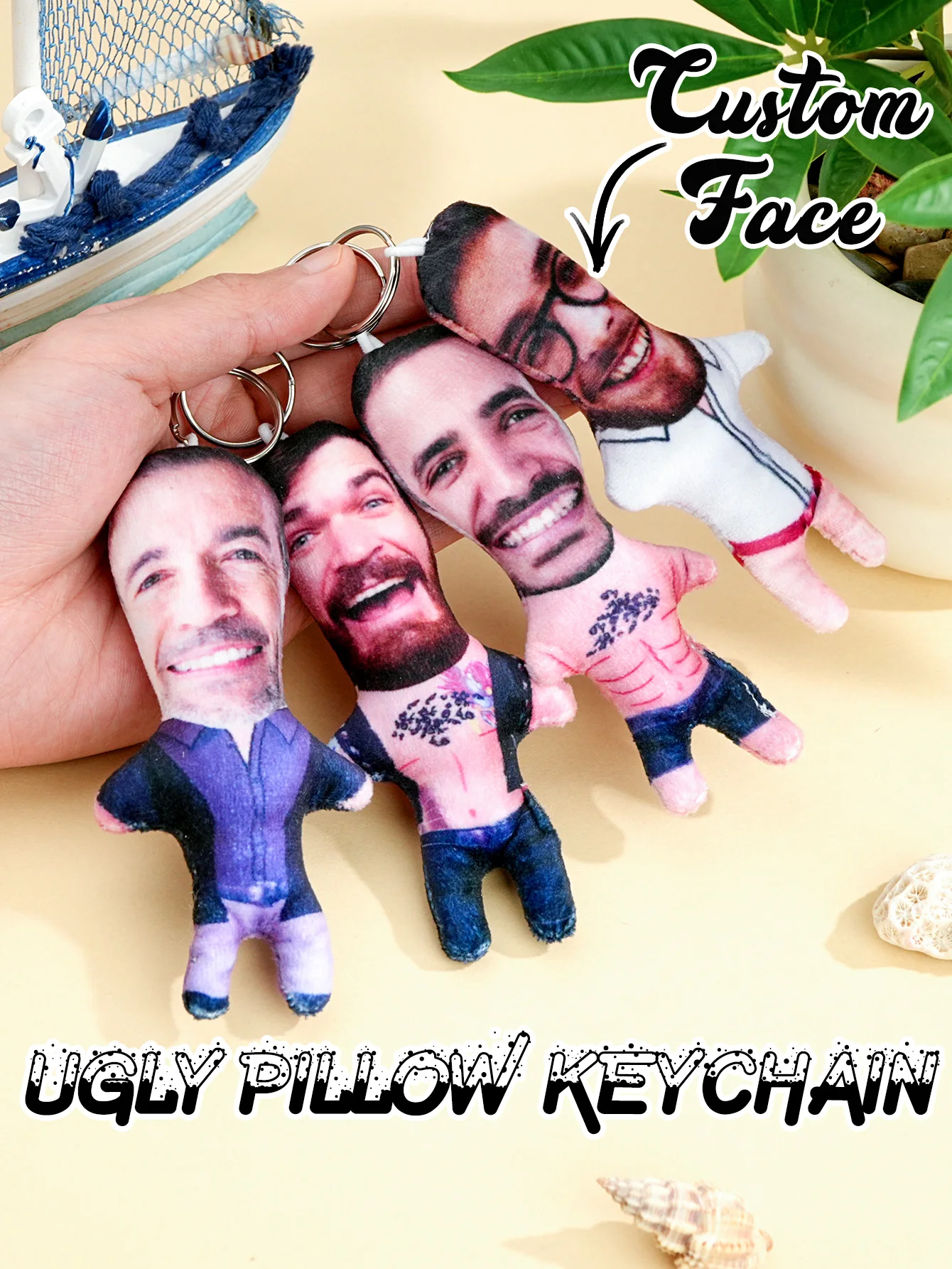 1pc Custom Face Pillow Keychain Funny Ugly Plush Keychain Custom Photo Keyring Gift For Friends Family Boyfriend Girlfriend