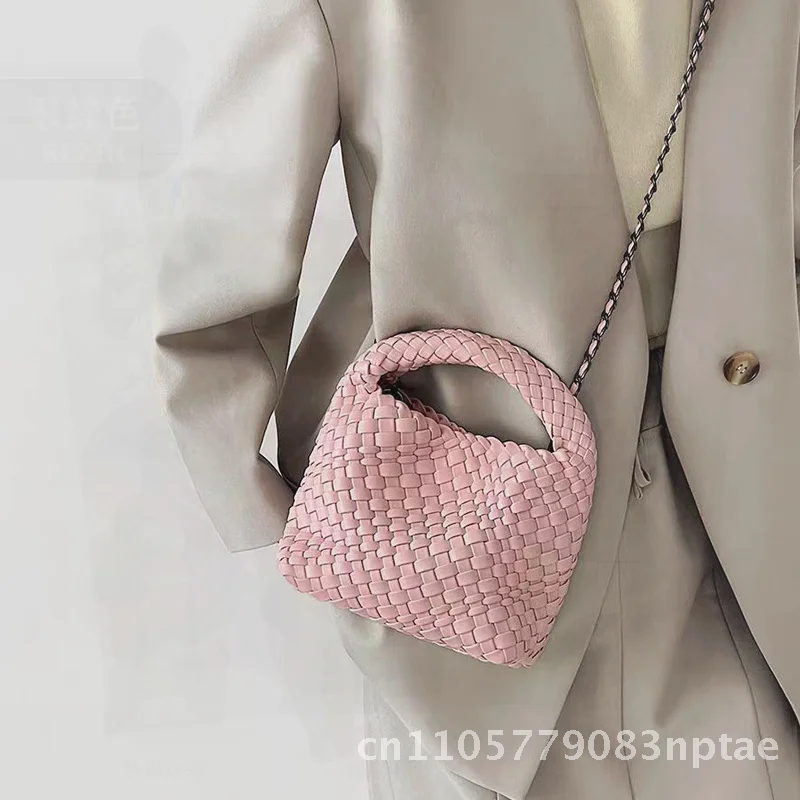High-End PU Handmade Woven Shoulder Bagr Fashion Street Style Vegetable Basket Ins Bag Soft Dumpling Shape Magnetic Clasp