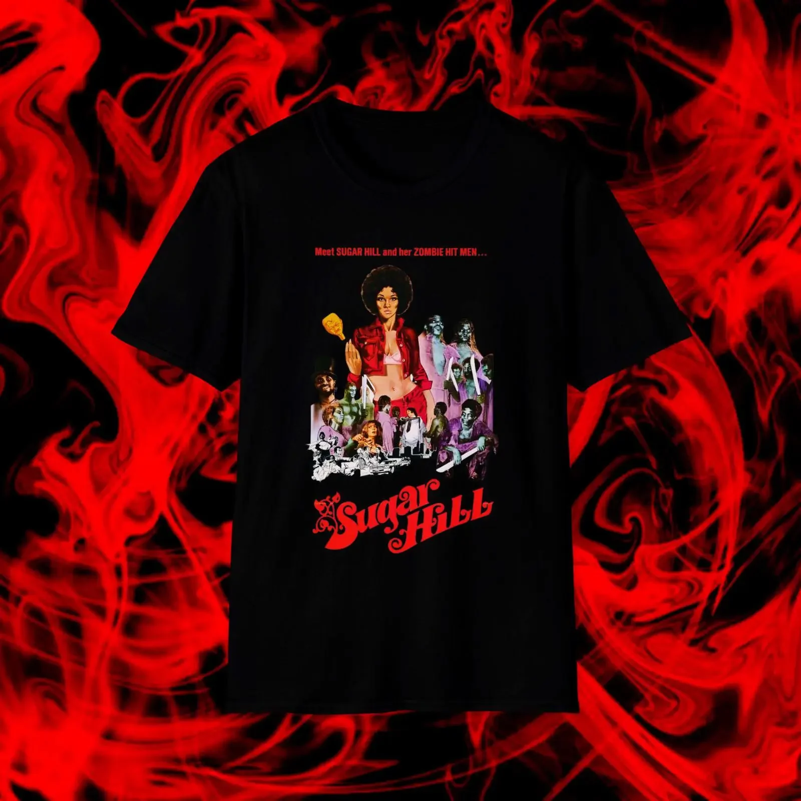 Sugar Hill And Her Zombie Hitmen Vintage 70s Blaxploitation Horror Movie T Shirt Retro Black Film Fans Casual Top vintage