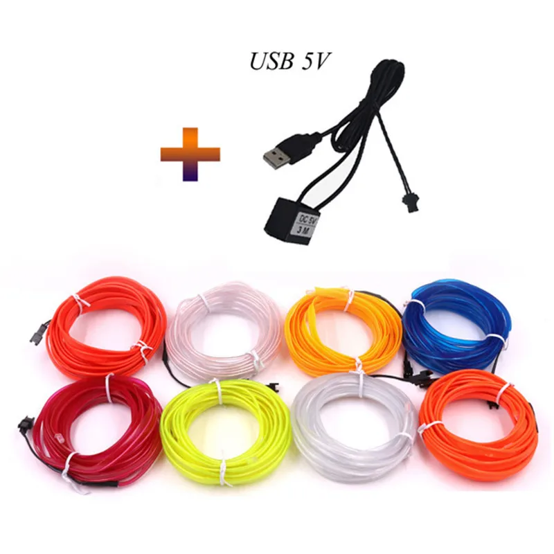 1m 3m 5m Glow EL Wire Neon Cable for Christmas Dance Party DIY Costumes Light AA Battery USB Control Lamp 2.3MM Rope LED Strip