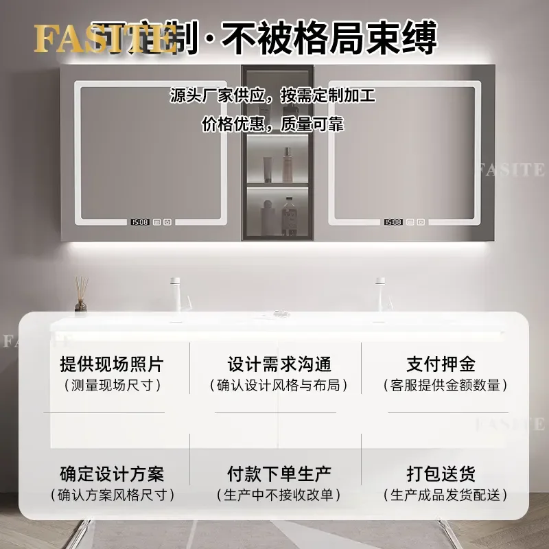 For Milk Tea Color Double Basin Bathroom Cabinet Integrated Vanity Sink Washbasin Unit Modern Home Decor