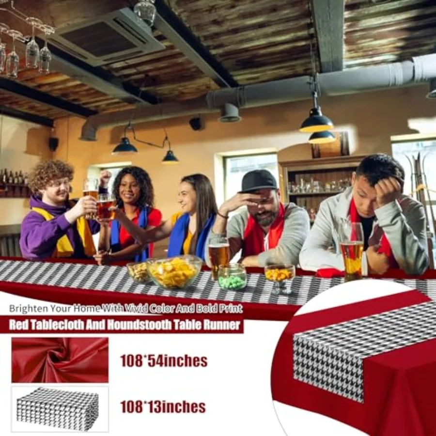 1パック プラスチック製 赤いテーブルクロス 千鳥格子柄テーブルランナー 千鳥格子柄パーティーデコレーション 108 * 54インチ ダイニングテーブル 屋外パーティー用